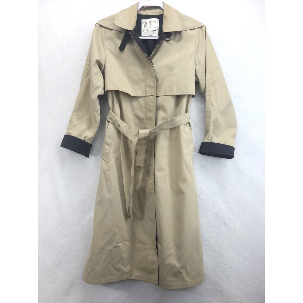 London Fog Maincoats Womens Trench Coat Sz 6P Satin Lined w Hood And Belt